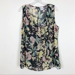 CAbi Ruffle Tank Floral Fall 2016 Black Pastel L